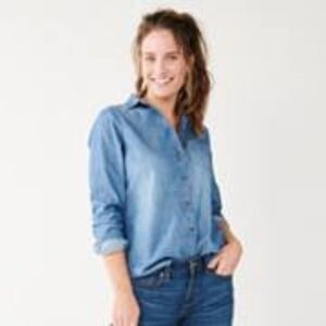 Sonoma Goods For Life Faded Denim Cuffed Sleeve Button-Down Shirt Women’s XS
